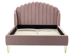 Vente-unique Lit 140 x 190 cm avec tête de lit ondulée - Velours - Vieux rose + Matelas - SAGALI Sale