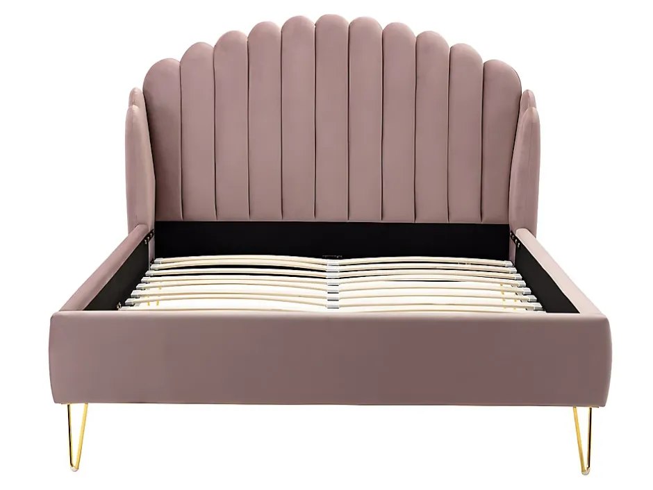 Vente-unique Lit 140 x 190 cm avec tête de lit ondulée - Velours - Vieux rose + Matelas - SAGALI Sale
