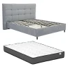 Vente-unique Lit 180 x 200 cm avec tête de lit capitonnée - Tissu - Gris + Matelas - NIRPIO