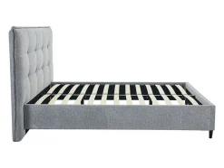Vente-unique Lit 180 x 200 cm avec tête de lit capitonnée - Tissu - Gris + Matelas - NIRPIO