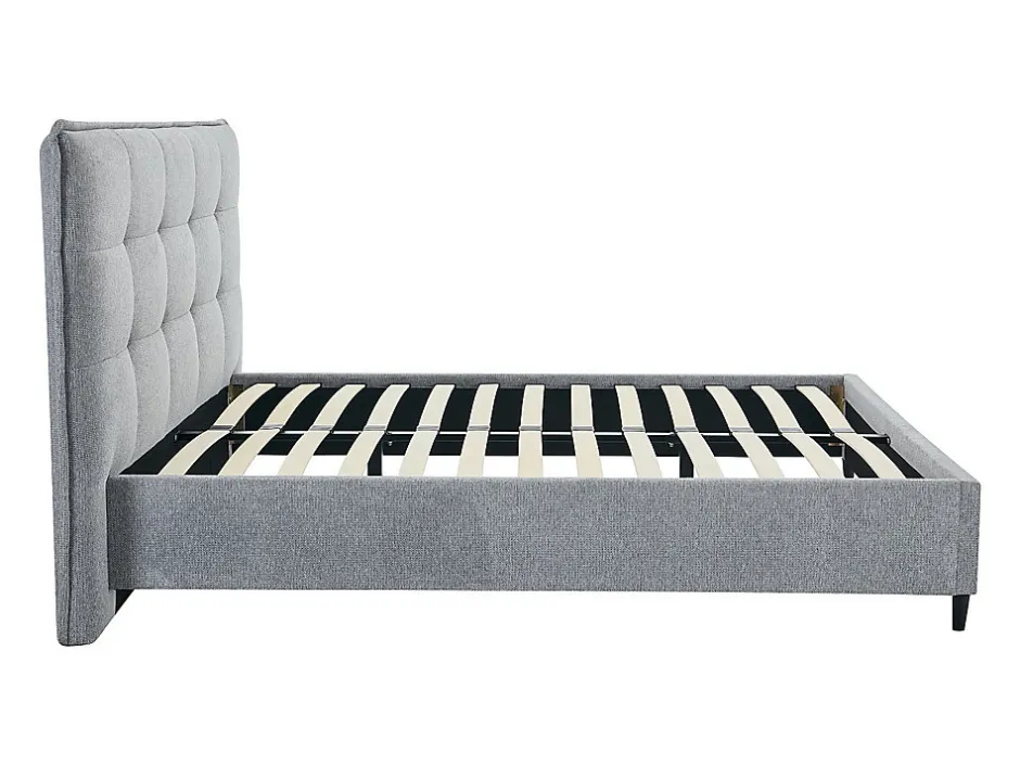 Vente-unique Lit 180 x 200 cm avec tête de lit capitonnée - Tissu - Gris + Matelas - NIRPIO