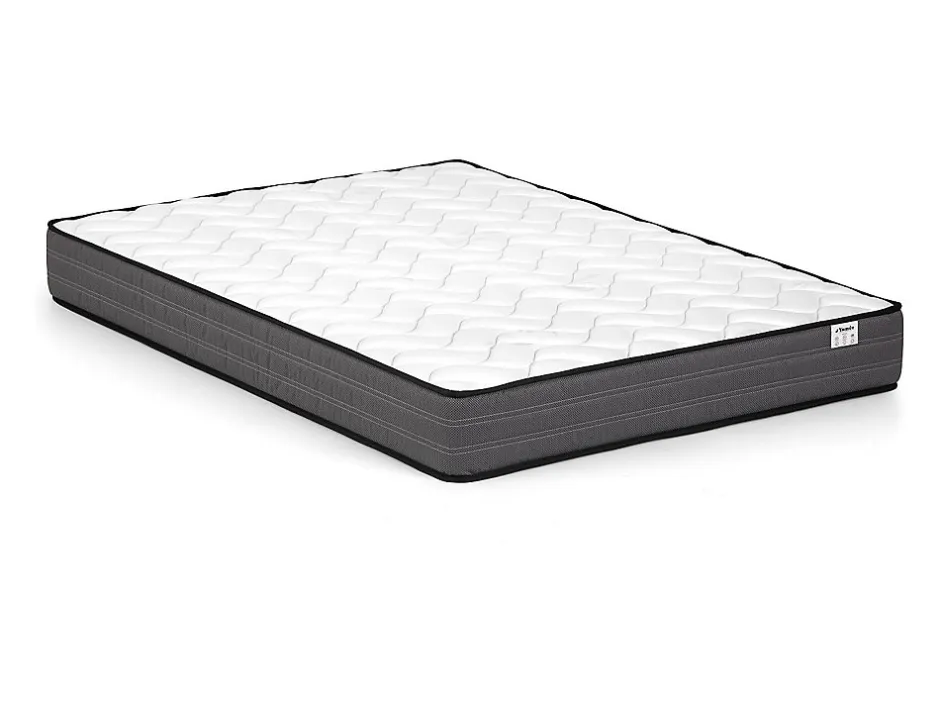 Vente-unique Lit 180 x 200 cm avec tête de lit capitonnée - Tissu - Gris + Matelas - NIRPIO