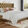 Vente-unique Lit 180 x 200 cm avec tête de lit capitonnée - Tissu - Beige + Matelas - MASSIMO II Sale