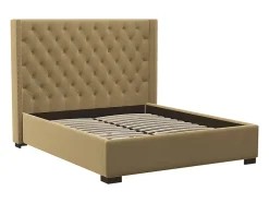 Vente-unique Lit 180 x 200 cm avec tête de lit capitonnée - Tissu - Beige + Matelas - MASSIMO II Sale
