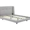 Vente-unique Lit 160 x 200 cm avec tête de lit capitonnée - Tissu - Gris clair + Matelas - PENAVI Discount