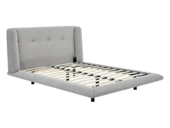 Vente-unique Lit 160 x 200 cm avec tête de lit capitonnée - Tissu - Gris clair + Matelas - PENAVI Discount