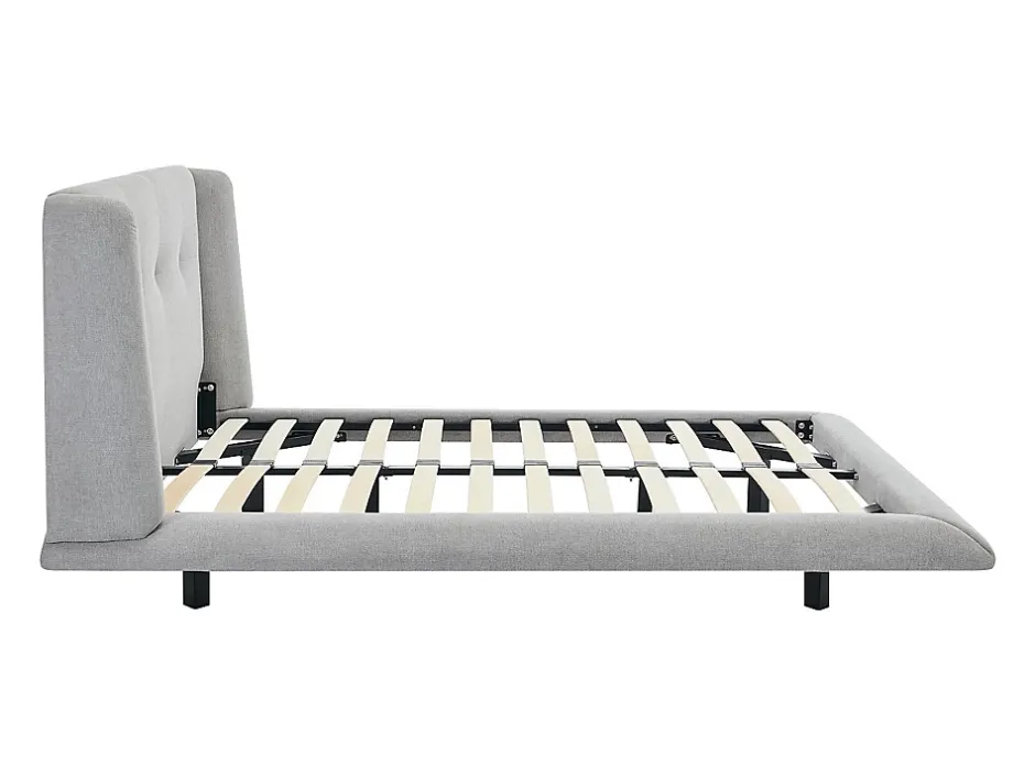 Vente-unique Lit 160 x 200 cm avec tête de lit capitonnée - Tissu - Gris clair + Matelas - PENAVI Discount