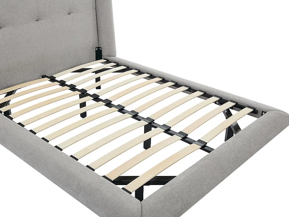 Vente-unique Lit 160 x 200 cm avec tête de lit capitonnée - Tissu - Gris clair + Matelas - PENAVI Discount
