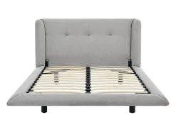 Vente-unique Lit 160 x 200 cm avec tête de lit capitonnée - Tissu - Gris clair + Matelas - PENAVI Discount