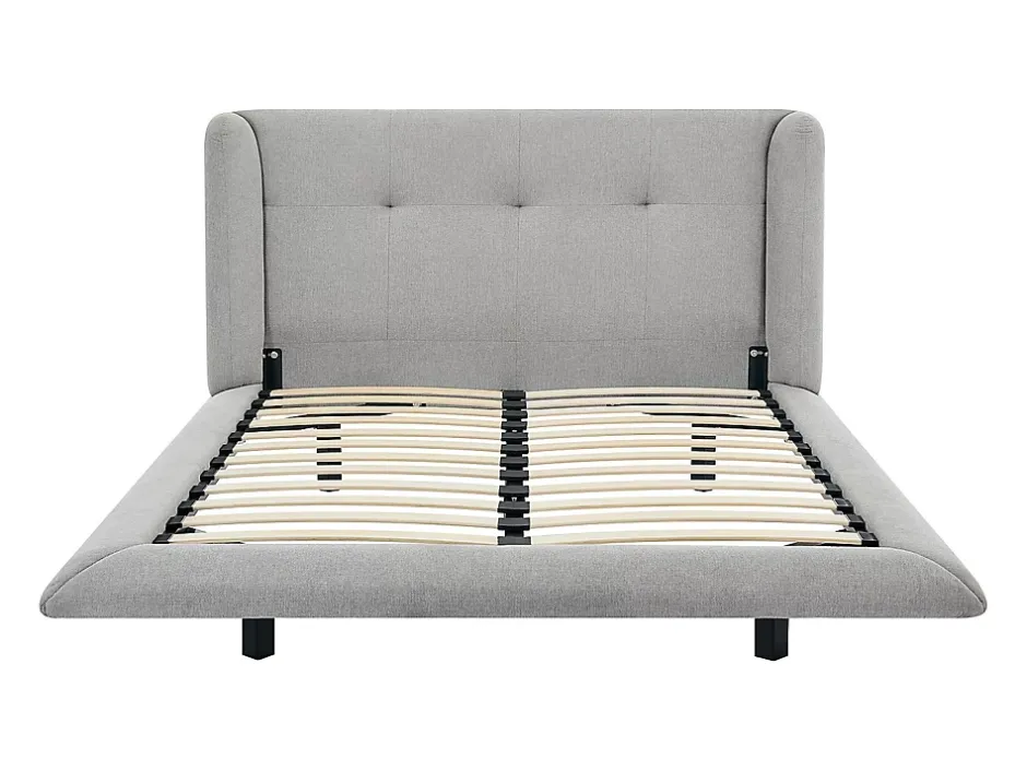 Vente-unique Lit 160 x 200 cm avec tête de lit capitonnée - Tissu - Gris clair + Matelas - PENAVI Discount