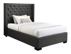 Vente-unique Lit 120 x 200 cm avec tête de lit capitonnée - Tissu - Gris - MASSIMO Online