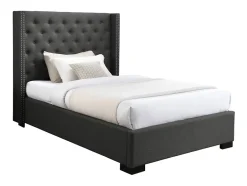 Vente-unique Lit 120 x 200 cm avec tête de lit capitonnée - Tissu - Gris - MASSIMO Online