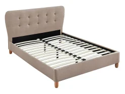 Vente-unique Lit 160 x 200 cm avec tête de lit capitonnée - Tissu - Beige + Matelas - ELIDE