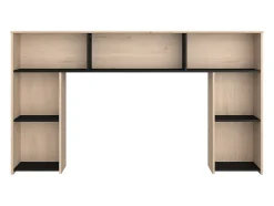 Vente-unique Lit 140 x 190/200 cm avec tête de lit et rangements - Coloris : Naturel et noir + Sommier - KINSELIA