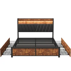 ProximaX Lit 180 x 200 cm avec tête de lit, 4 tiroirs, LED et station de charge - noir