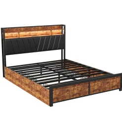 ProximaX Lit 180 x 200 cm avec tête de lit, 4 tiroirs, LED et station de charge - noir