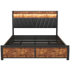 ProximaX Lit 180 x 200 cm avec tête de lit, 4 tiroirs, LED et station de charge - noir