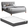 Vente-unique Lit 140 x 190 cm avec tête de lit capitonnée - Tissu - Gris + Matelas - ELIDE Hot