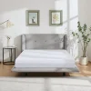 Vente-unique Lit 140 x 190 cm avec tête de lit capitonnée - Tissu - Gris clair - PENAVI Outlet
