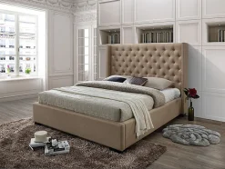 Vente-unique Lit 180 x 200 cm avec tête de lit capitonnée - Tissu - Beige - MASSIMO II