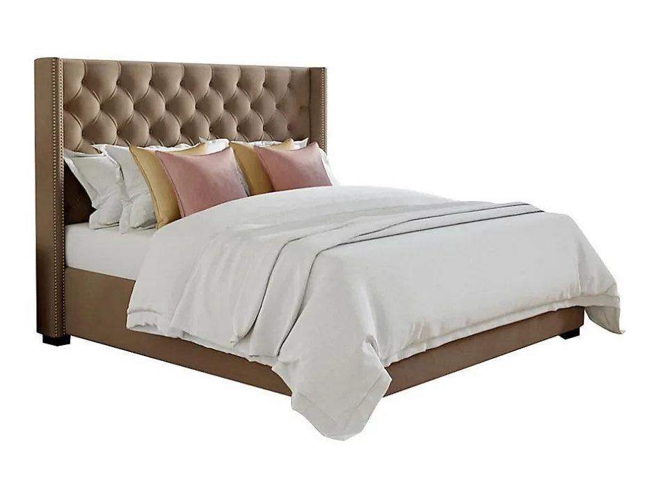 Vente-unique Lit 180 x 200 cm avec tête de lit capitonnée - Tissu - Beige - MASSIMO II