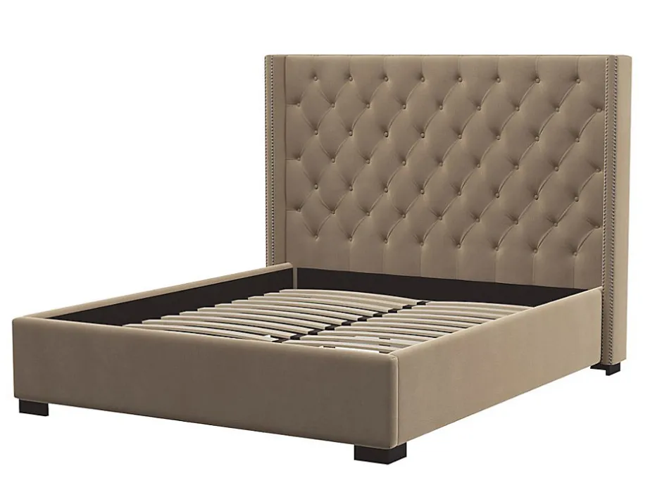 Vente-unique Lit 180 x 200 cm avec tête de lit capitonnée - Tissu - Beige - MASSIMO II