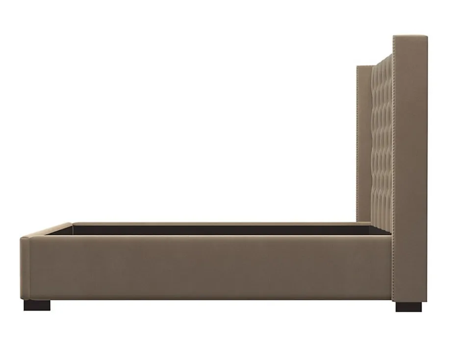 Vente-unique Lit 180 x 200 cm avec tête de lit capitonnée - Tissu - Beige - MASSIMO II