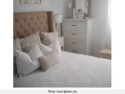 Vente-unique Lit 180 x 200 cm avec tête de lit capitonnée - Tissu - Beige - MASSIMO II
