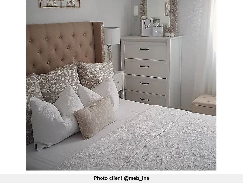 Vente-unique Lit 180 x 200 cm avec tête de lit capitonnée - Tissu - Beige - MASSIMO II