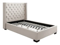 Vente-unique Lit 120 x 200 cm avec tête de lit capitonnée - Tissu - Beige - MASSIMO