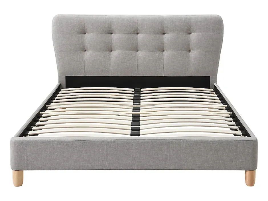 Vente-unique Lit 160 x 200 cm avec tête de lit capitonnée - Tissu - Gris clair - ELIDE Outlet