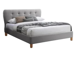 Vente-unique Lit 160 x 200 cm avec tête de lit capitonnée - Tissu - Gris clair - ELIDE Outlet