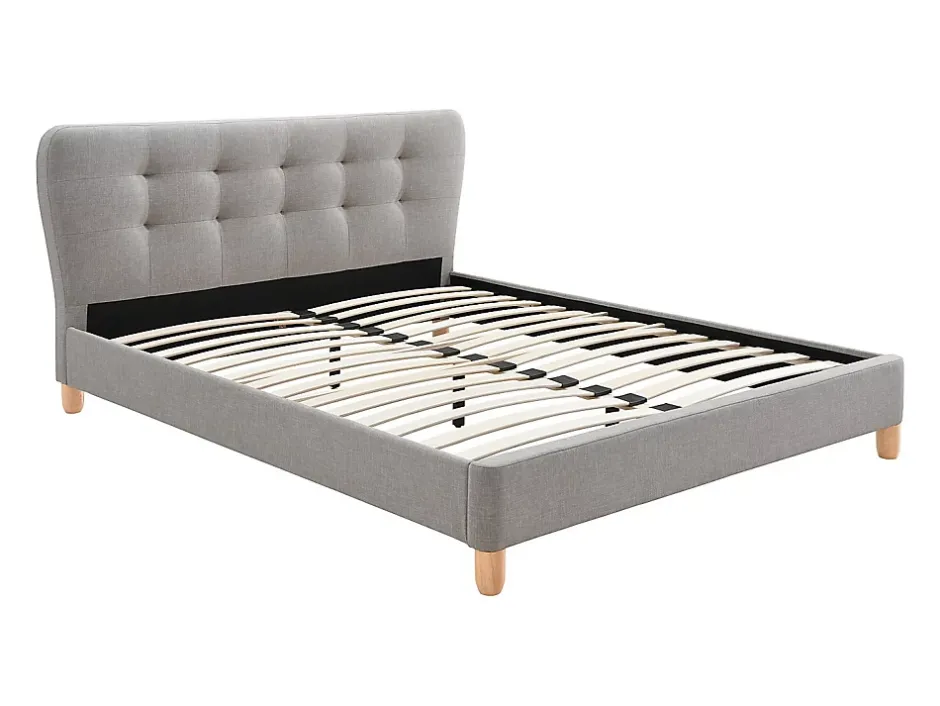 Vente-unique Lit 160 x 200 cm avec tête de lit capitonnée - Tissu - Gris clair - ELIDE Outlet