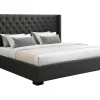 Vente-unique Lit 200 x 200 cm avec tête de lit capitonnée - Tissu - Gris - MASSIMO