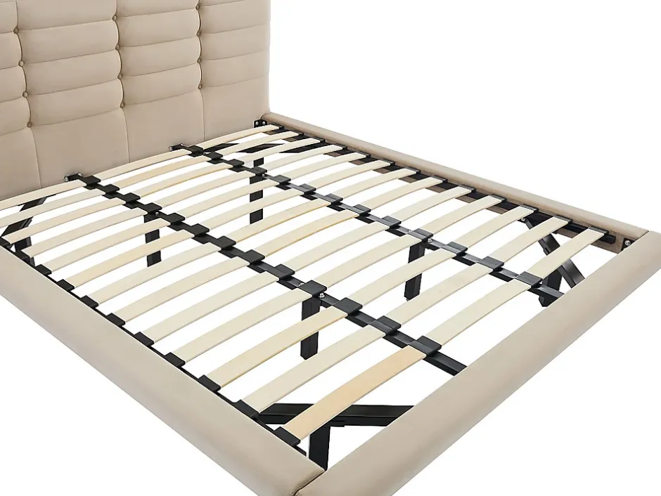 Vente-unique Lit 180 x 200 cm avec tête de lit capitonnée - Velours - Beige - NISATIO Clearance