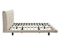 Vente-unique Lit 180 x 200 cm avec tête de lit capitonnée - Velours - Beige - NISATIO Clearance