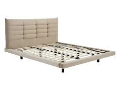 Vente-unique Lit 180 x 200 cm avec tête de lit capitonnée - Velours - Beige - NISATIO Clearance