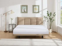 Vente-unique Lit 180 x 200 cm avec tête de lit capitonnée - Velours - Beige - NISATIO Clearance