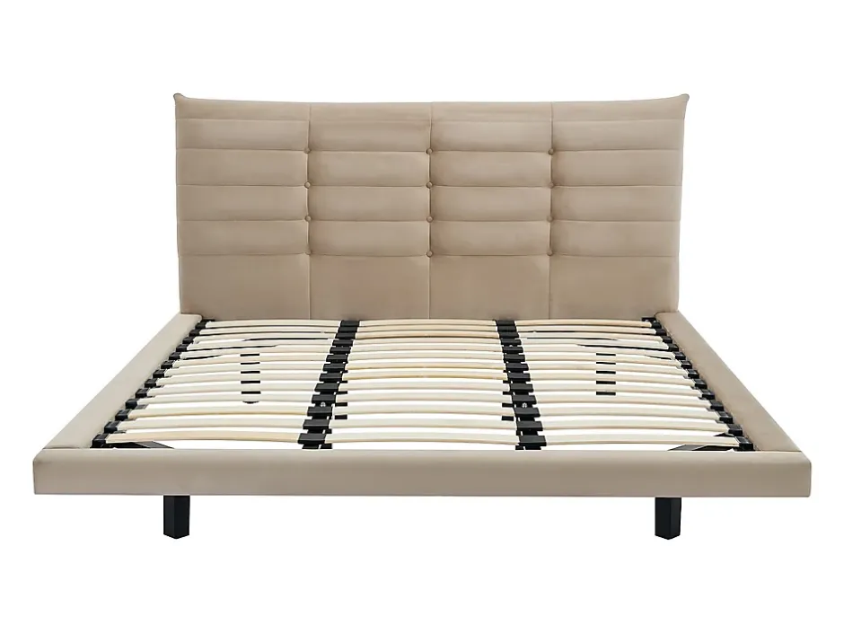 Vente-unique Lit 180 x 200 cm avec tête de lit capitonnée - Velours - Beige - NISATIO Clearance