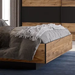 Meubletmoi Lit 160 x 200 cm décor bois épicéa et noir avec éclairage LED - CELIA