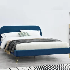 Concept Usine Lit 160 x 200 cm en velours et laiton bleu - PHOENIX