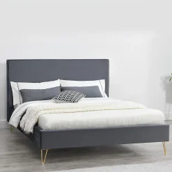 Concept Usine Lit 140 x 190 cm en velours et laiton gris - RIVERSIDE