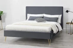 Concept Usine Lit 140 x 190 cm en velours et laiton gris - RIVERSIDE