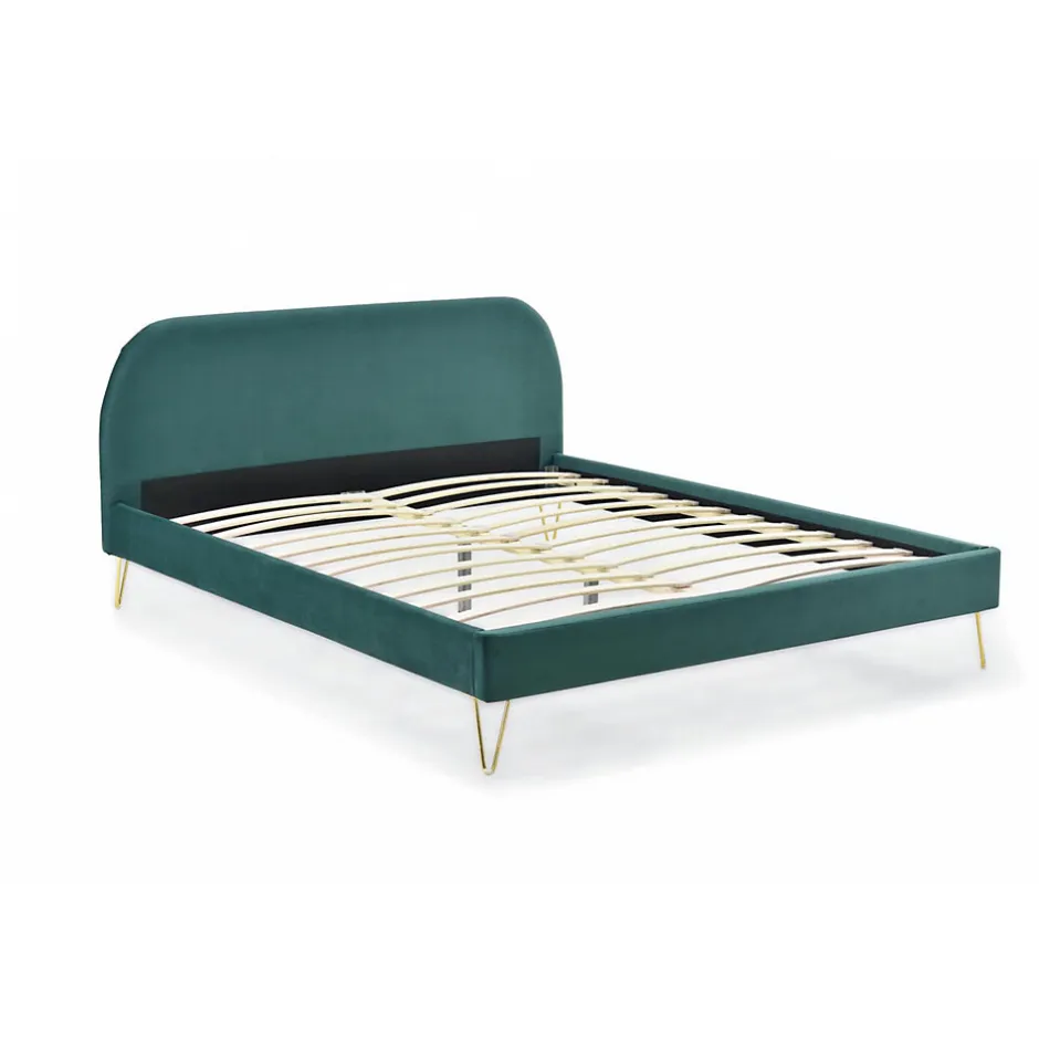 Concept Usine Lit 140 x 190 cm en velours et laiton vert - PHOENIX
