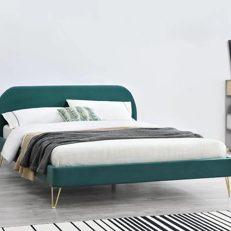 Concept Usine Lit 160 x 200 cm en velours et laiton vert - PHOENIX