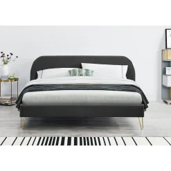 Concept Usine Lit 140 x 190 cm en velours et laiton gris - PHOENIX Online