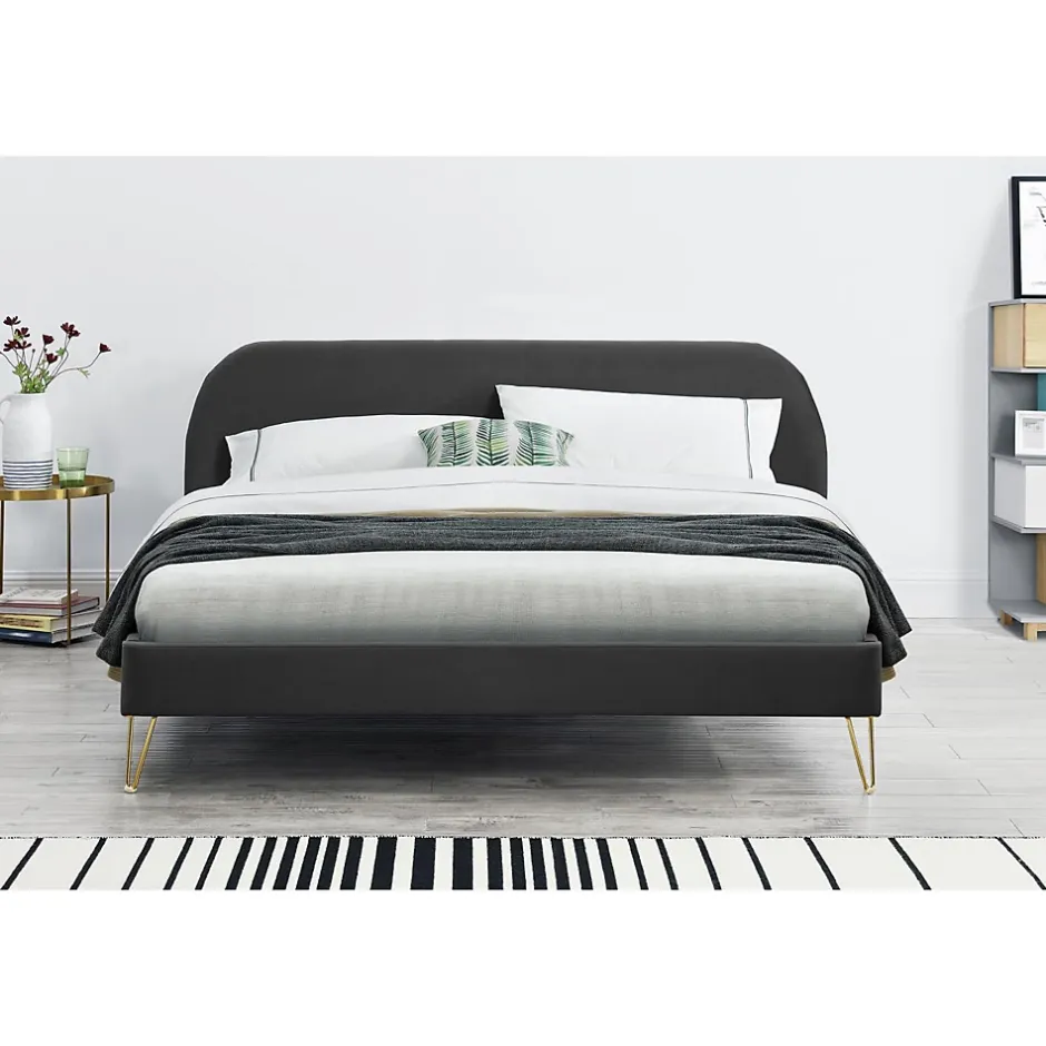 Concept Usine Lit 140 x 190 cm en velours et laiton gris - PHOENIX Online