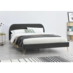Concept Usine Lit 140 x 190 cm en velours et laiton gris - PHOENIX Online