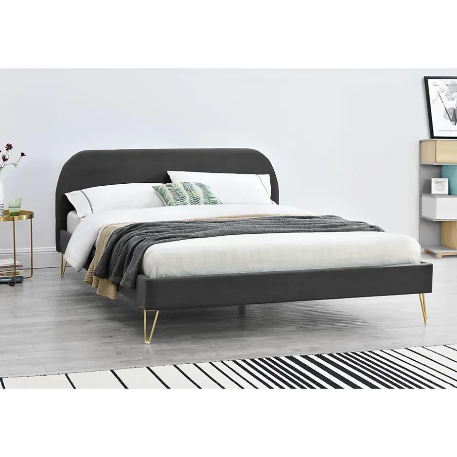 Concept Usine Lit 140 x 190 cm en velours et laiton gris - PHOENIX Online