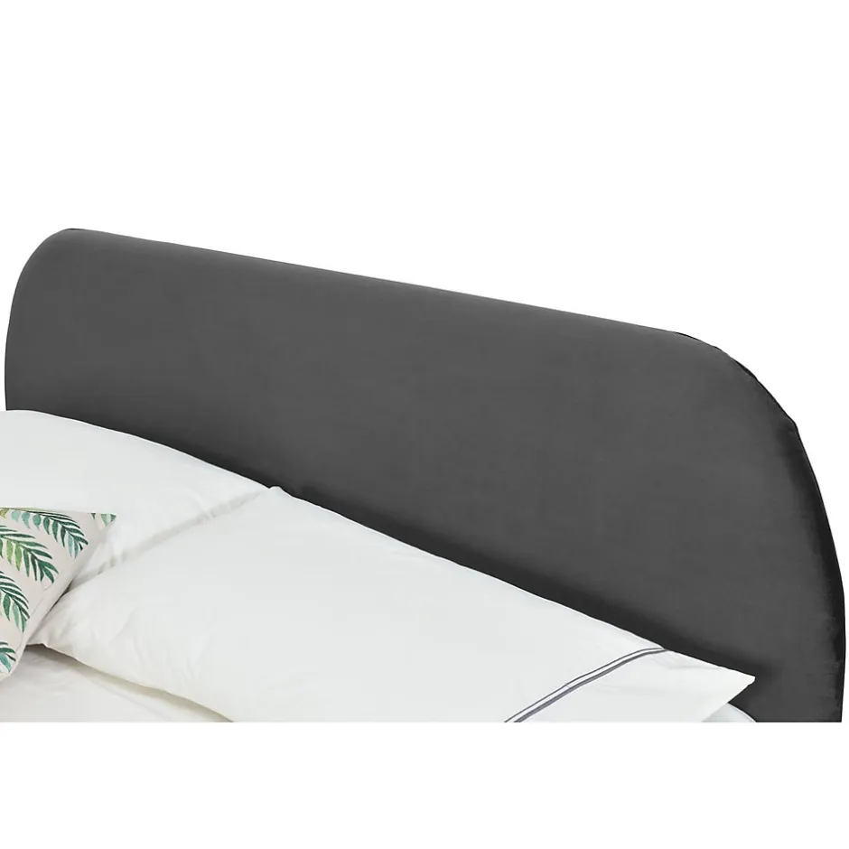 Concept Usine Lit 140 x 190 cm en velours gris et pieds noirs - PHOENIX